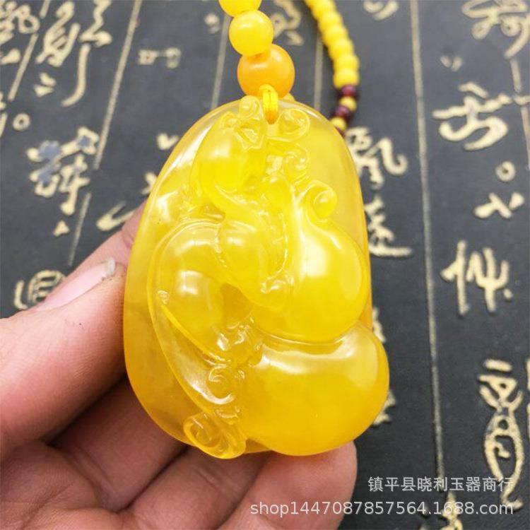 2026鸡油黄蜜蜡如意吊坠貔貅如意琥珀葫芦毛衣链项链工艺品