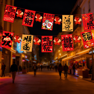 2026新年味氛围装饰品春节串旗拉旗挂件店铺商场吊旗拉花场景布置