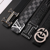 男士 真皮鳄鱼纹高档皮带牛皮黑色商务腰带潮流网红奢侈裤 带青年人