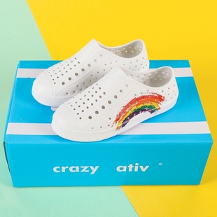 正品 ativ彩虹洞洞鞋 沙灘情侶男女EVA親子輕便防滑涼鞋 crazy