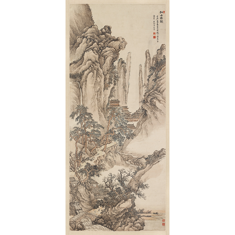 王翚仙山楼阁图立轴复古水墨书画山水国画真迹微喷仿古临摹复制品