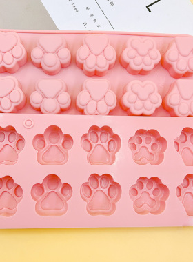 10连4D立体猫爪模具硅胶蒸钵仔糕米糕卡通模巧克力糖果冰块烘焙小