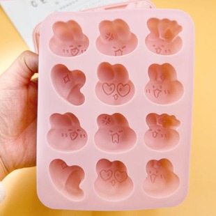 创意可爱表情小兔食品级烘焙巧克力硅胶模具手工QQ糖糖果冰块模型