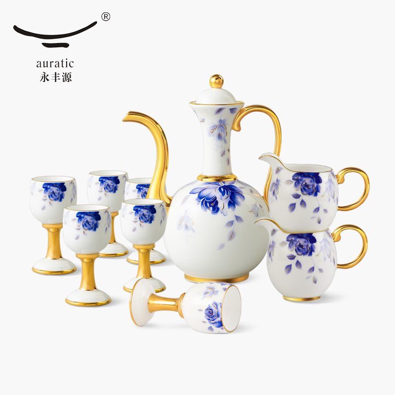 永丰源 温馨玫瑰12头酒具 陶瓷酒具套装 白酒杯 礼盒装