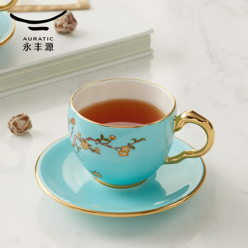 【爆款】永丰源西湖蓝2头150ml咖啡杯碟 陶瓷茶杯下午茶具礼盒