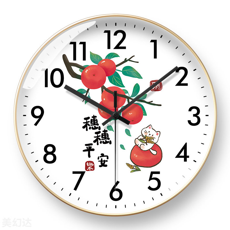 好事发生挂钟事事如意时钟猫咪新中式钟表客厅表客厅挂墙自动对时