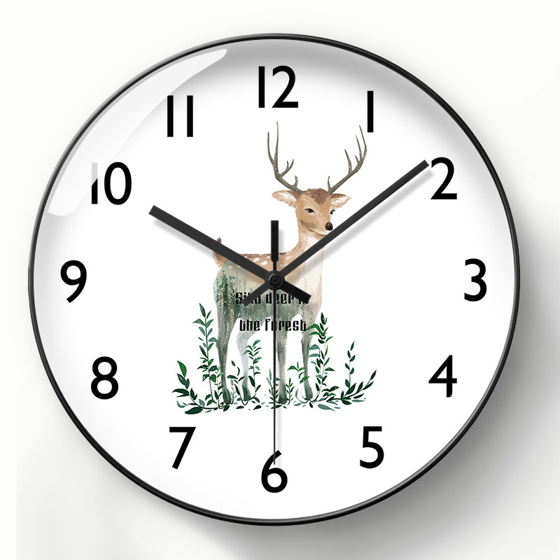 文艺小鹿挂钟小清新北欧火烈鸟钟表简约自动对时钟简约电波钟静音