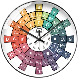 原创设计五度圈挂钟乐理钟表吉他钢琴行自动对时钟音乐学习电波钟