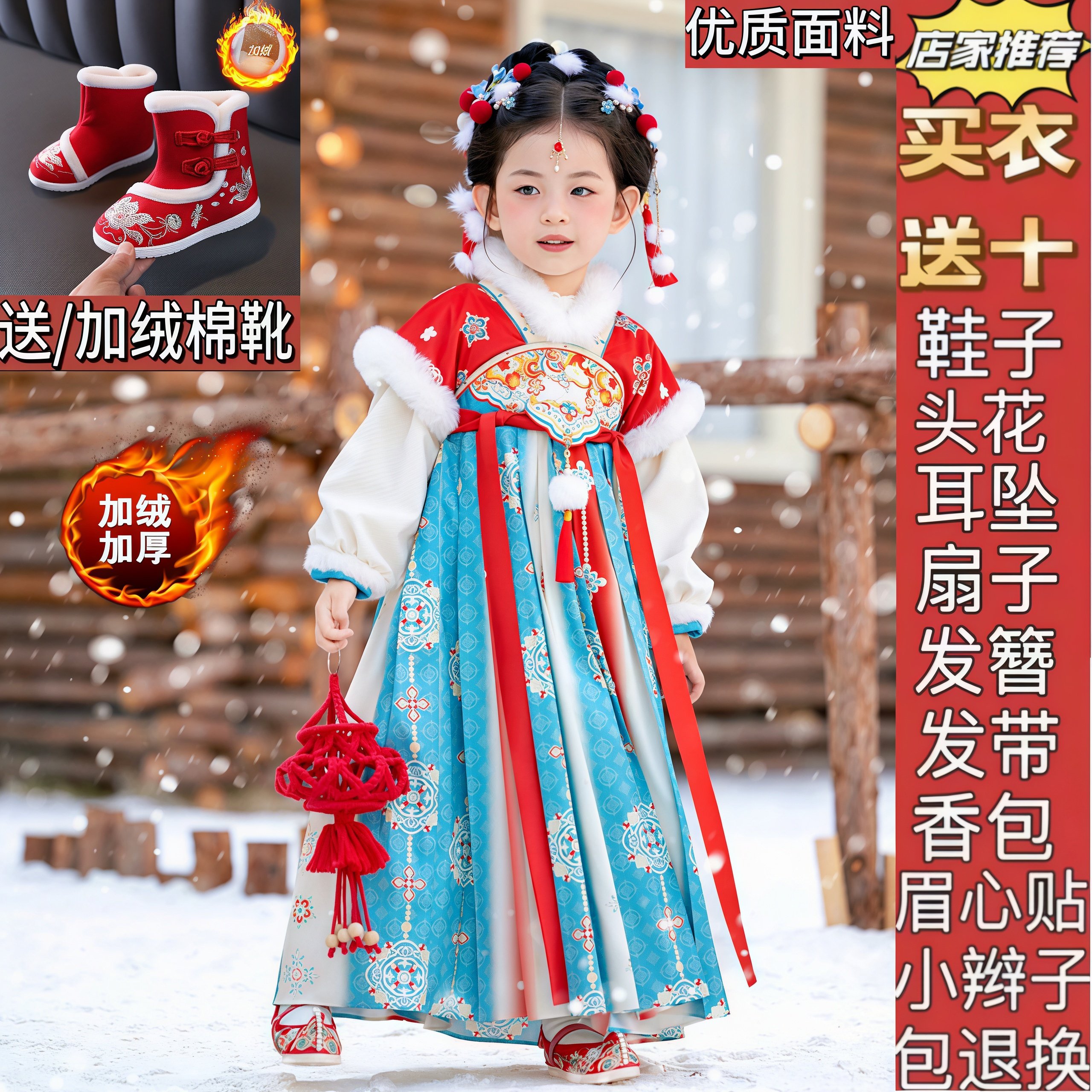 汉服女童冬装宝宝25年敦煌襦裙女孩古装公主连衣裙儿童唐装拜年服,童装/婴儿装/亲子装,汉服,淘宝优惠券,粉丝福利购,淘宝优惠卷