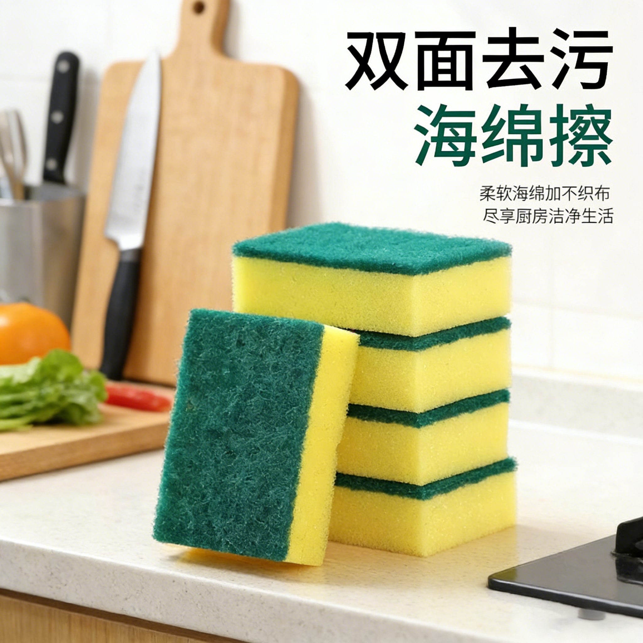 5块装厨房洗碗海绵擦洗锅刷神器百洁布神器双面强力清洁海绵刷B