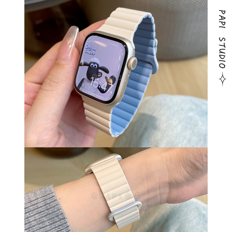 拼色运动硅胶磁吸男女款适用iwatch8/s9苹果表带applewatch7654se