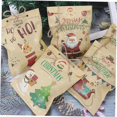 24Set Christmas Gift Bag Kraft Paper Bags Santa Claus Snowma