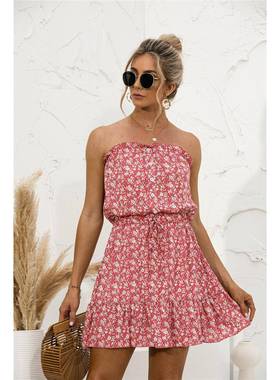 2022 Sexy floral dress wipe a bosom 性感抹胸碎花连衣短裙