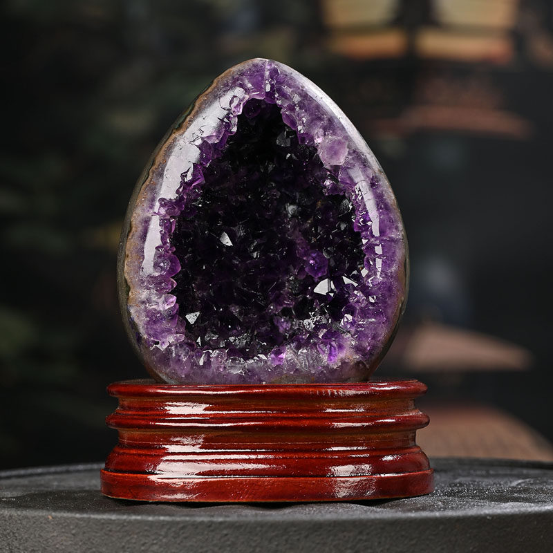 天然乌拉圭紫水晶恐龙蛋原石摆件聚宝盆钱袋子紫晶洞消磁聚财家居