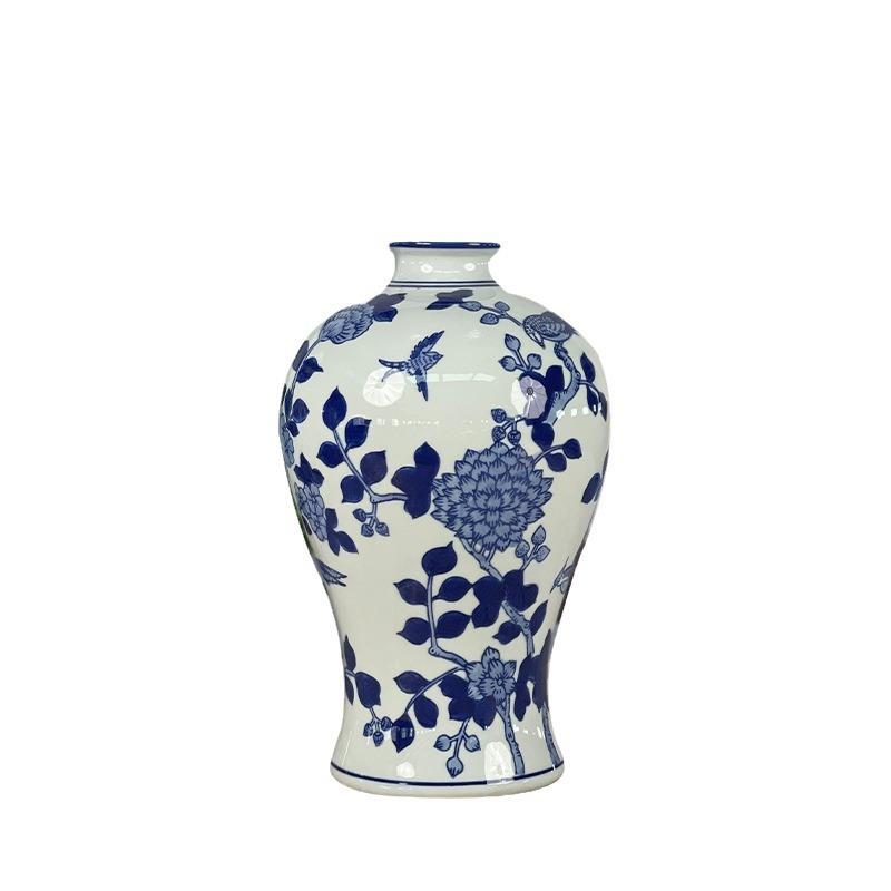 家居餐桌青花瓷陶瓷花瓶新中式家居插花摆件复古古典花瓶家居饰品