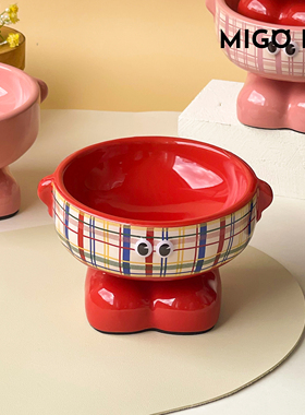 猫粮碗护颈宠物瓷碗防打翻猫水碗增高猫碗陶瓷猫盆食盆宠物慢食碗