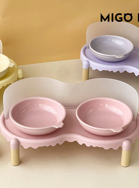 新型猫碗喝水碗防漏食狗碗慢食碗陶瓷高脚防打翻狗碗陶瓷双碗水碗