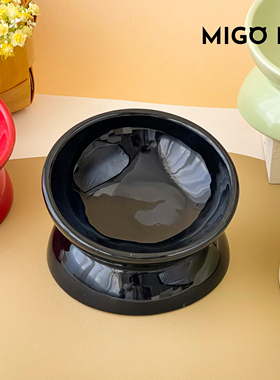 防打翻护脊猫咪陶瓷碗大口径猫粮碗黑色猫碗慢食碗水碗高脚斜口