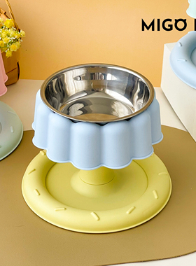 新型猫碗不锈钢陶瓷高脚碗加高狗碗可爱慢食碗防滑水碗防打翻猫盆
