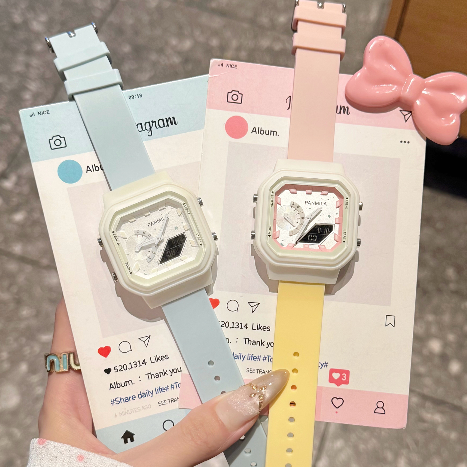 番米拉夜光手表女双显数字显示