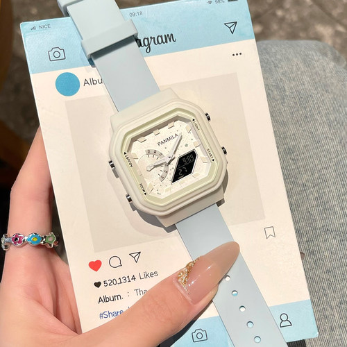 番米拉夜光手表女双显数字显示