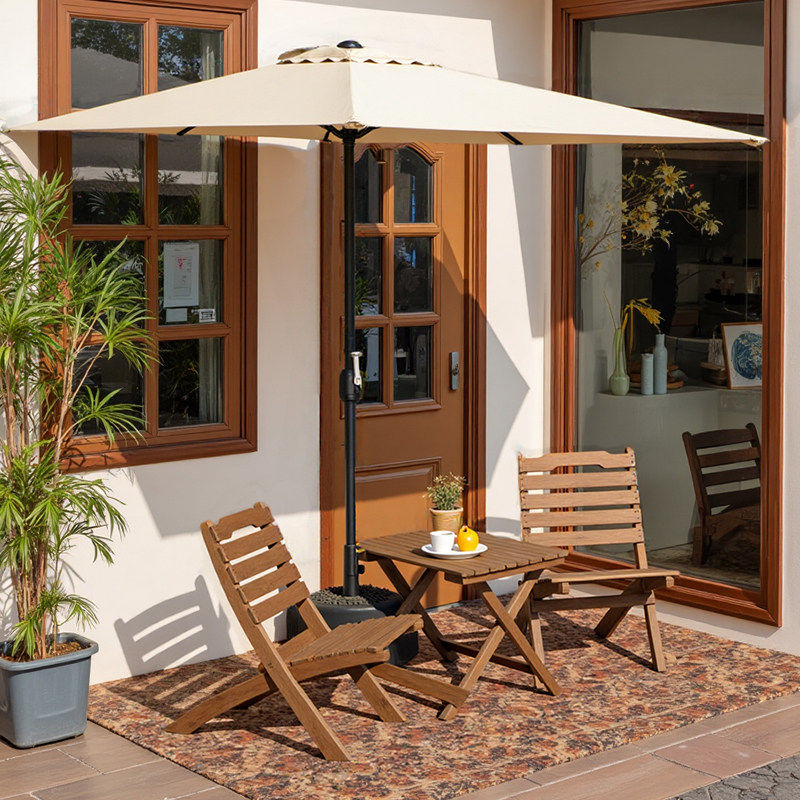 户外庭院桌椅伞组合带遮阳伞靠墙半边伞花园休闲奶茶咖啡厅遮阳伞