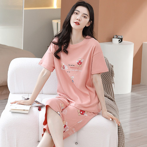 100%纯棉短袖睡衣女夏季可外穿