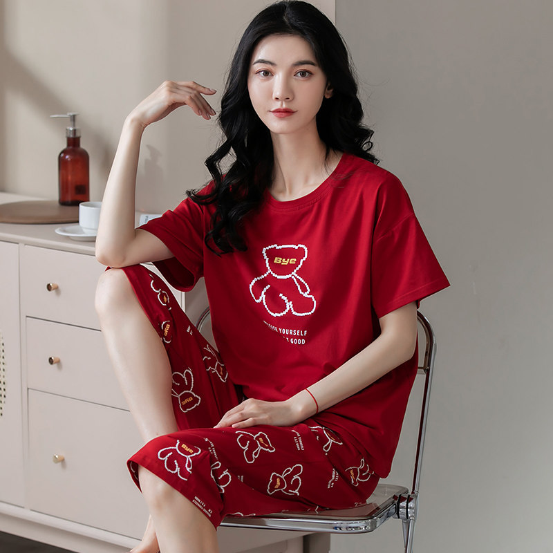 100%纯棉短袖睡衣女夏季七分裤可外穿休闲卡通薄款全棉家居服套装,女士内衣/男士内衣/家居服,睡衣/家居服套装,淘宝优惠券,粉丝福利购,淘宝优惠卷