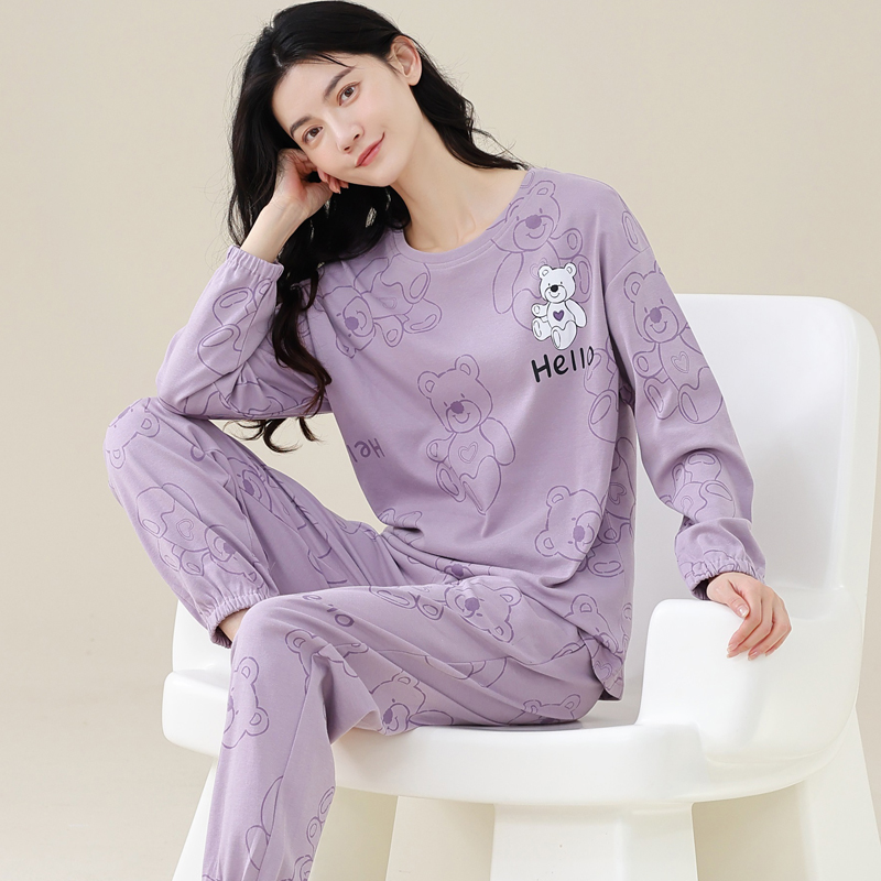 可外穿纯棉睡衣女春秋季束脚