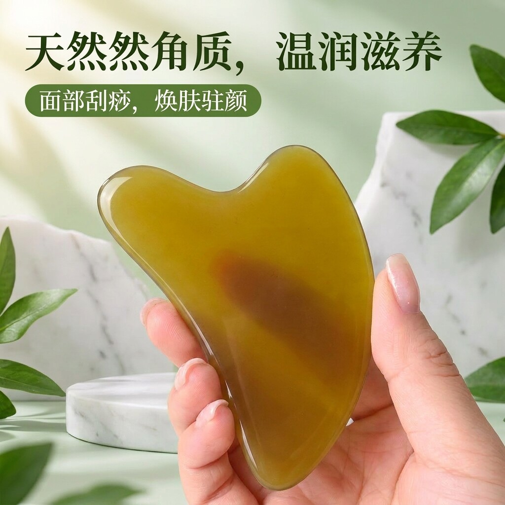 白水牛角刮痧板面部美容脸部专用刮脸板眼部拨筋棒女全身通用薄款