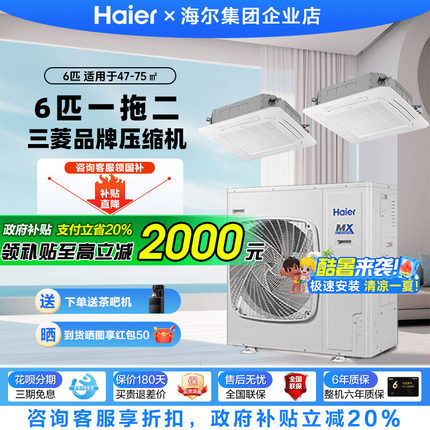 [政府补贴20%]海尔中央空调10匹/6匹一拖二220V空调天花机风管机