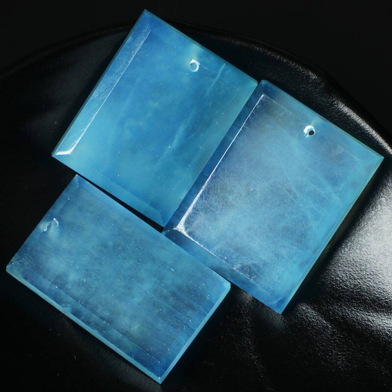 天然海蓝宝冰种翡翠平安牌方牌无事牌无字牌男女吊坠项链挂坠挂件