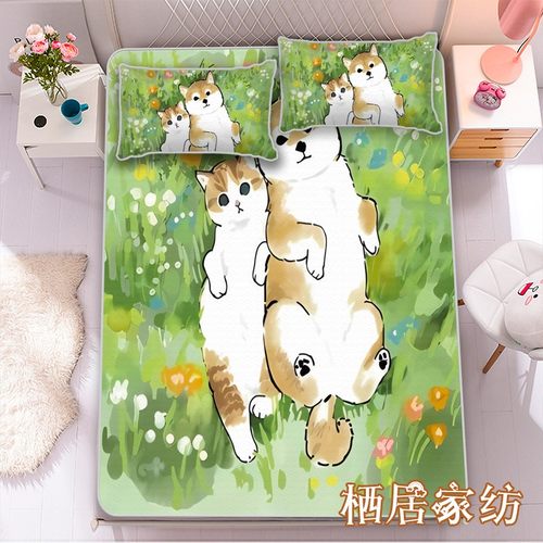 鲨鱼猫卡通冰丝席夏凉席