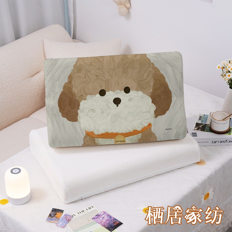 牛奶绒油画小狗狗乳胶枕套
