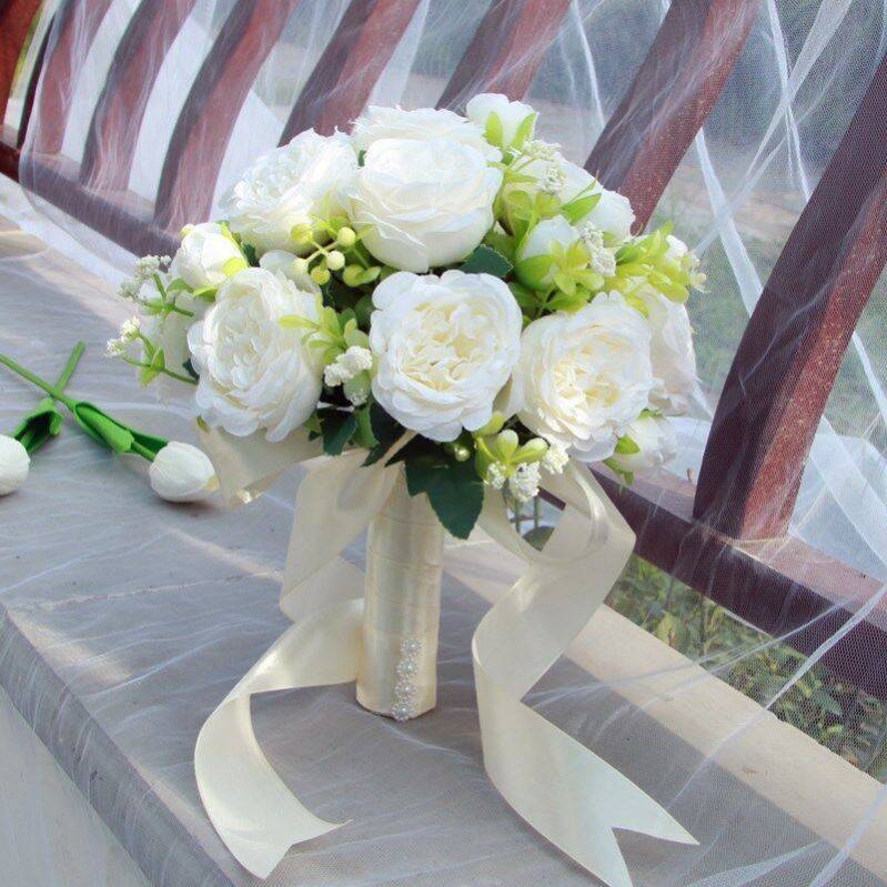 假花中式韩式婚礼婚纱拍照道具结婚用品捧花高级礼物仿真花玫瑰高