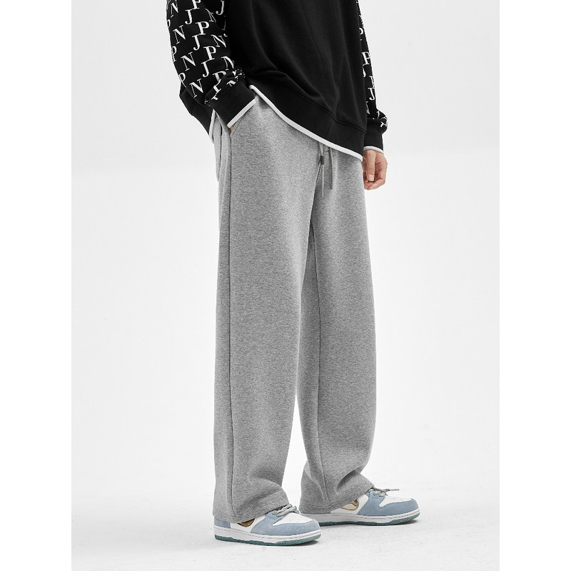 运动裤男生春夏季阔腿宽松大码灰色卫裤加绒垂感纯棉直筒休闲裤子