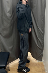 休闲裤三条杠直筒卫裤男春秋冰丝潮运动裤子美式复古休闲报恩神裤