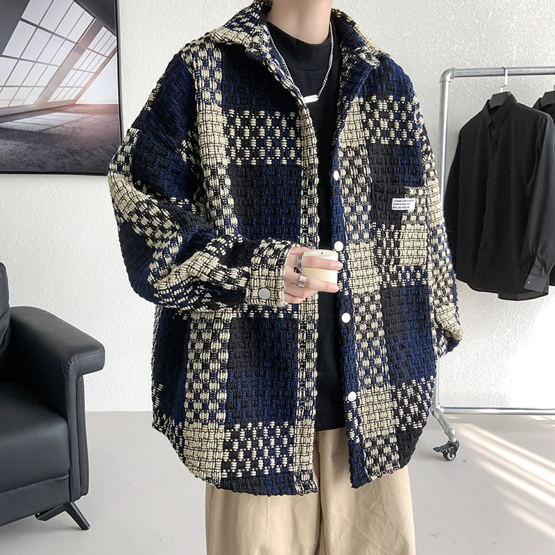 小香风格子外套男士春秋