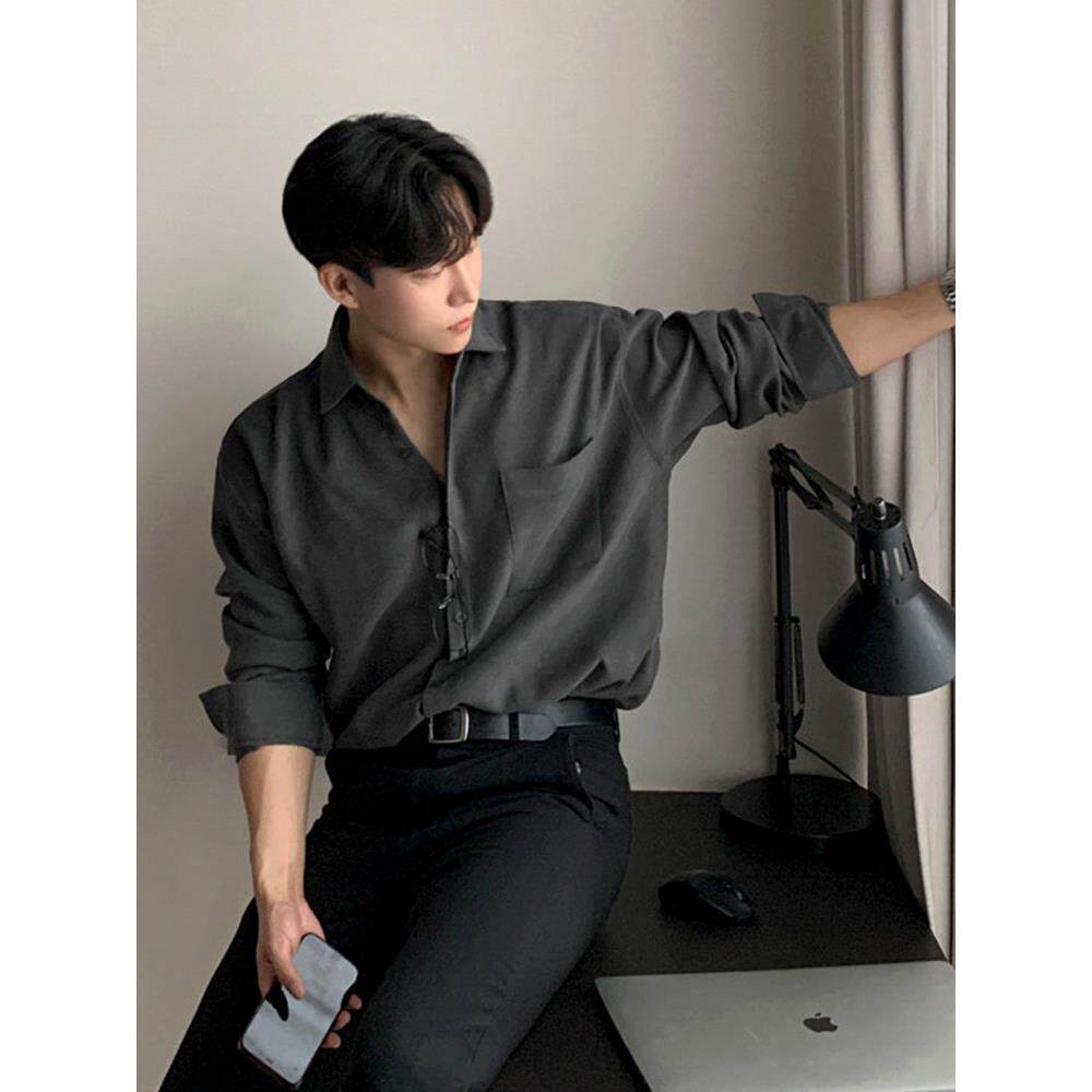 Mrcyc老钱风格休闲长袖衬衫男士秋季韩式宽松高端衬衫免烫寸衣