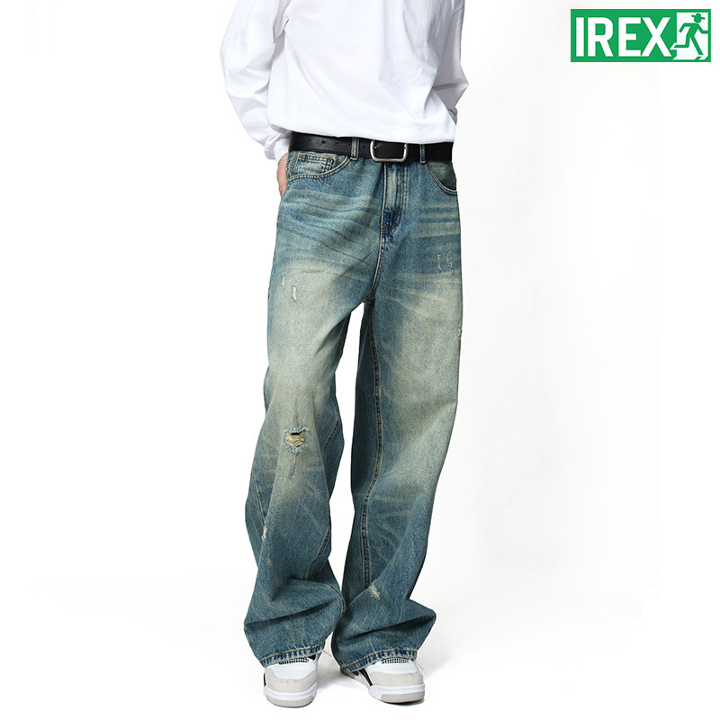 IREX内华达水洗蓝复古蓝牛仔裤男宽松美式重磅阔腿垂感直筒裤长裤