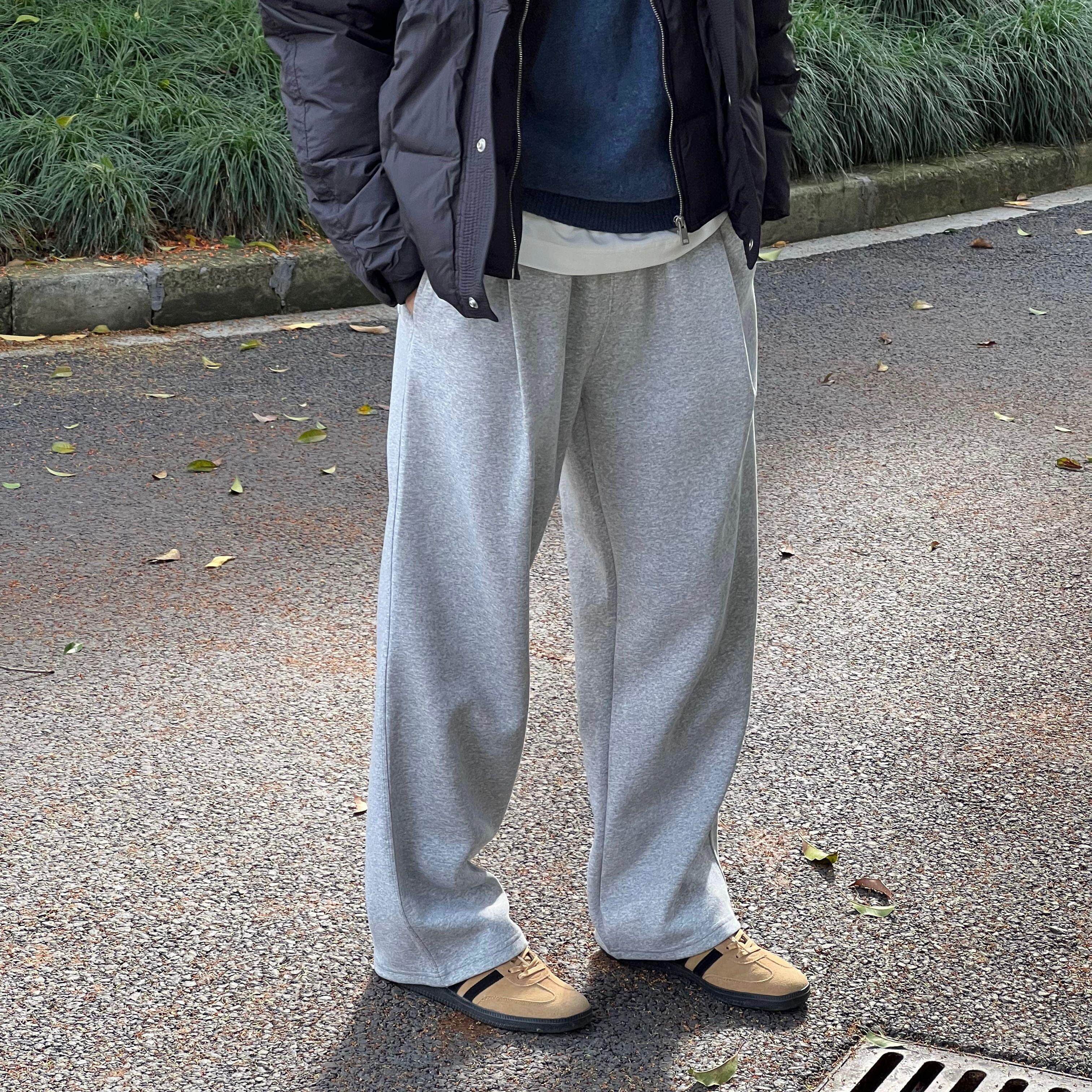 Nick Tian 春秋款美式休闲灰色直筒运动裤男生宽松阔腿百搭卫裤