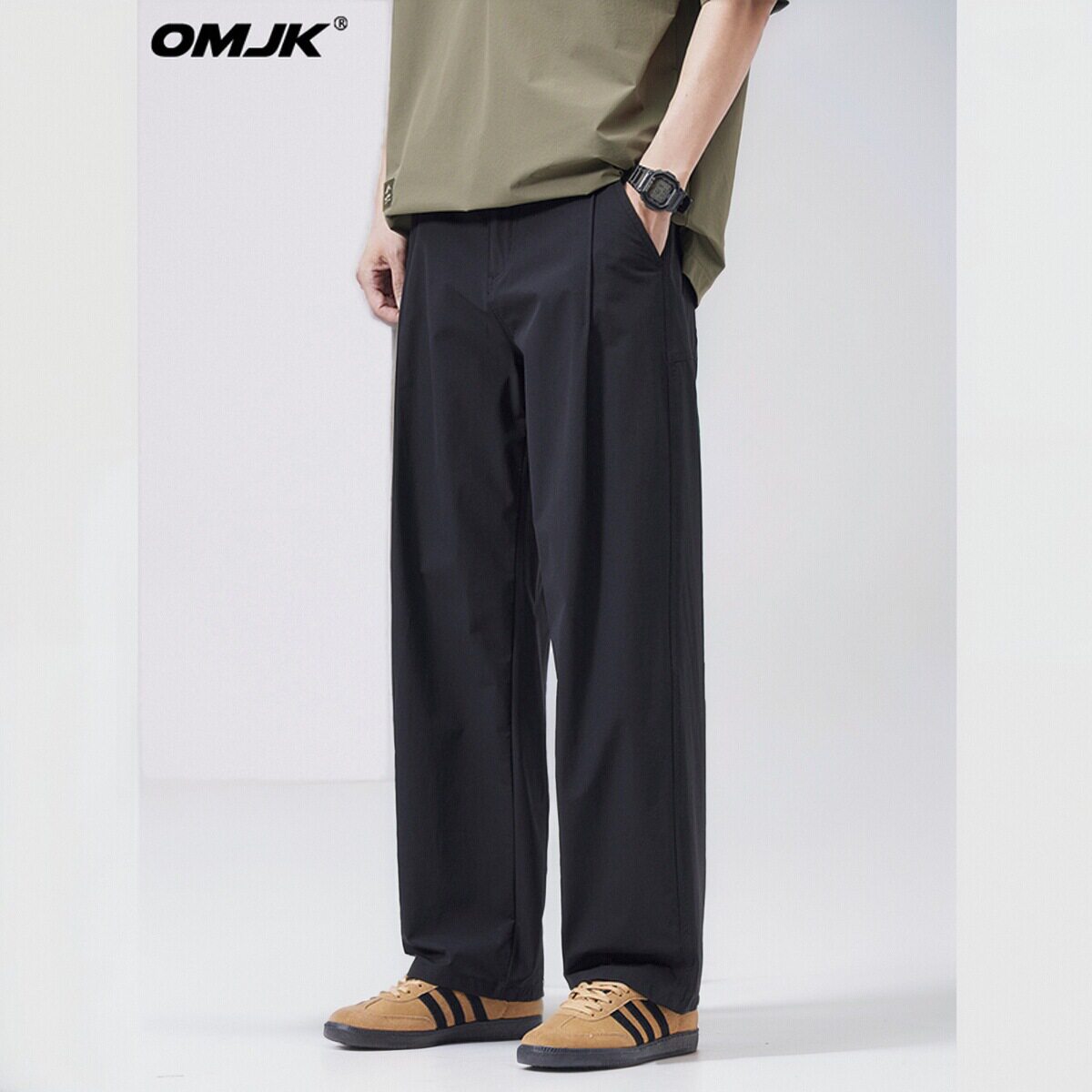 OMJK男士休闲裤男2025新款垂感裤子男款夏季宽松阔腿裤直筒长裤潮