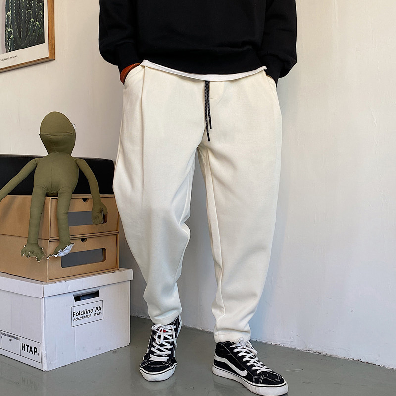 春秋季美式痞帅高端设计感针织卫裤男宽松抽绳百搭运动束脚裤子潮
