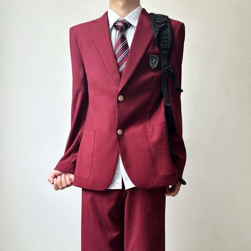 木村叔dk日系原创小众设计感酒红色西服男士青少年校供感制服西装