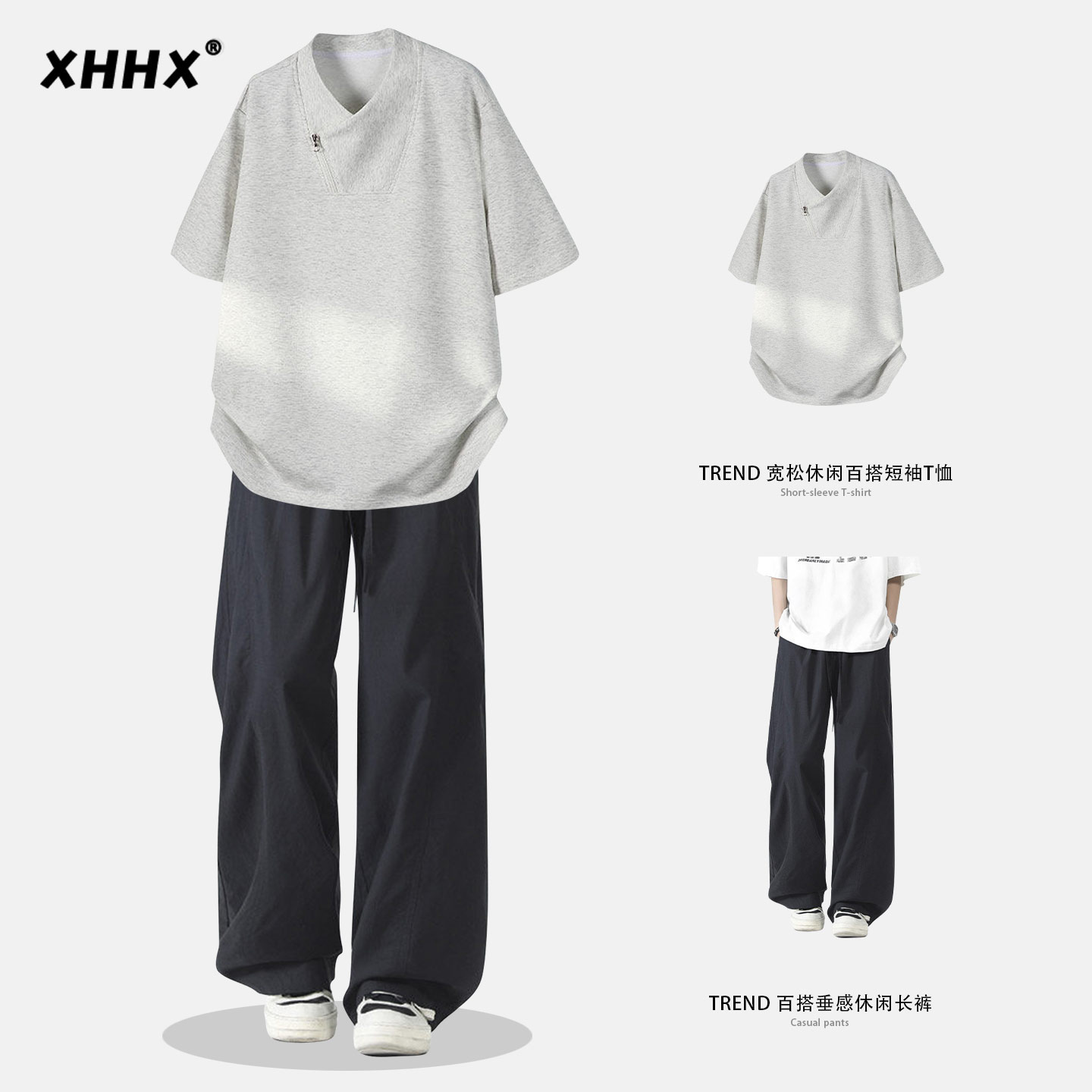 美式斜拉炼交叉V领短袖t