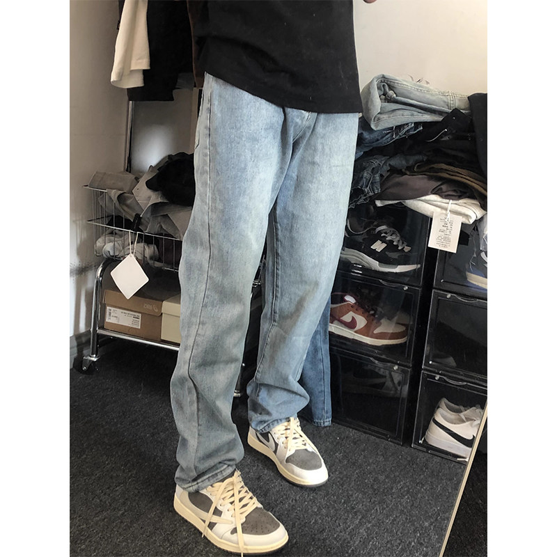 soxiox春季cleanfit浅色牛仔裤男女窄版直筒501水洗复古休闲长裤