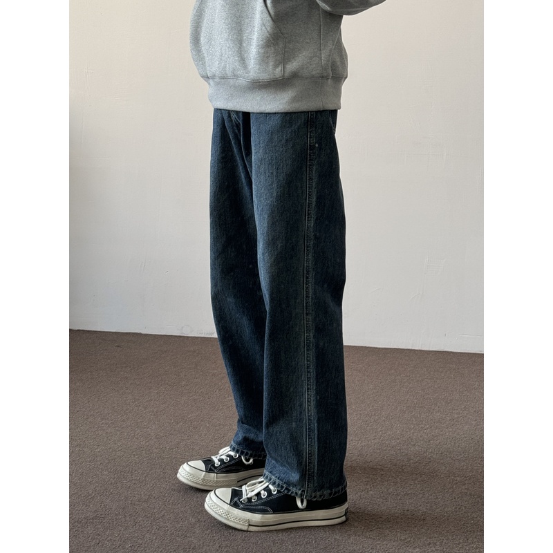 ONUN 复古水洗做旧宽松直筒牛仔裤cleanfit休闲显瘦深蓝休闲长裤