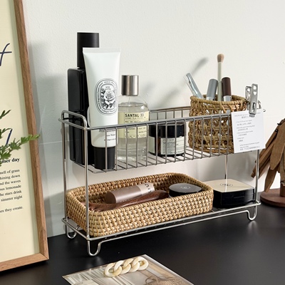 极简卫生间不锈钢置物架洗漱整理架浴室洗漱台化妆品护肤品收纳架