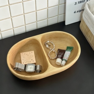 实木收纳盘 ins风木质桌面收纳盒玄关钥匙杂物首饰整理置物盘日式