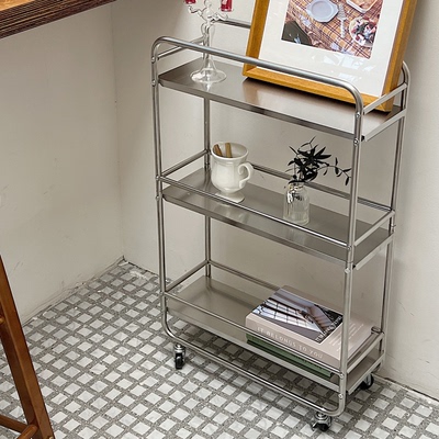 不锈钢夹缝置物架厨房冰箱窄缝隙收纳柜小推车可移动卫生间储物柜